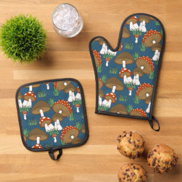 Niedliches farbiges Pilzlanddesign Ofenhandschuh & Topflappen-Set