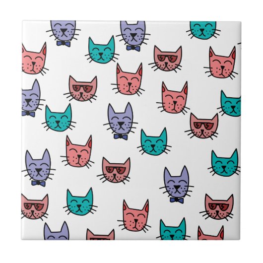 Niedliches Farbkatzenmuster Fliese (Vorderseite)
