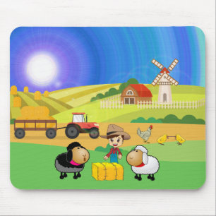 Niedliches Farmhaus, Schafe und Küken Mousepad