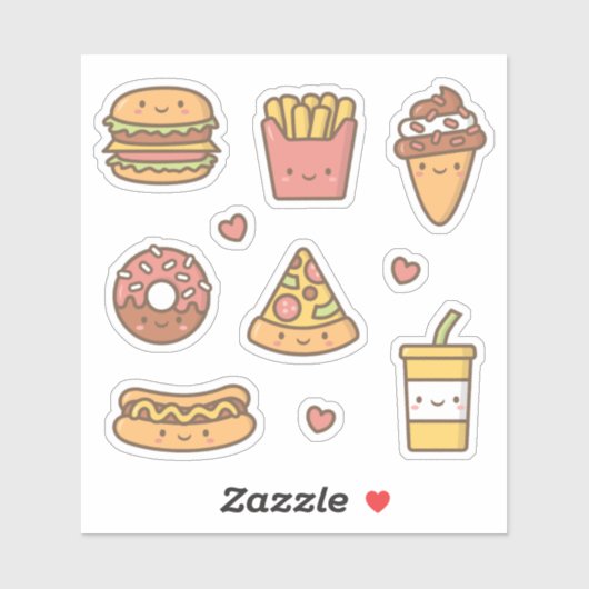 Niedliches Fast Food Liebhaber gehobenes Set Aufkleber (Blatt)