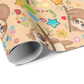 Niedliches Faultier auf dem Zweig Muster Babydusch Geschenkpapier (Rolleneckpunkt)