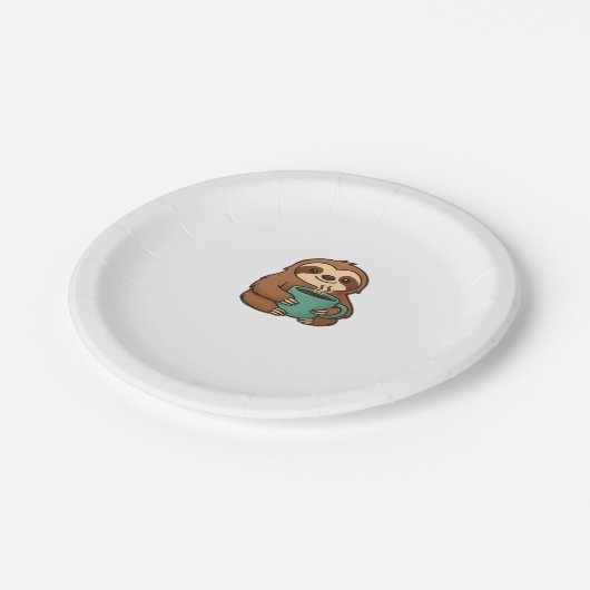 Niedliches Faultier mit Kaffee-Tasse � Gemütlich R Pappteller (Schrägansicht)