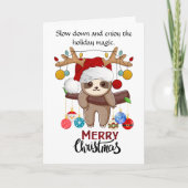 Niedliches Faultier mit Weihnachtsmannmütze, Weihn Feiertagskarte (Vorderseite)