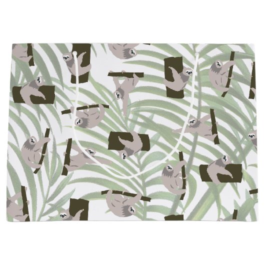 Niedliches Faultiermuster im Wildwald Große Geschenktüte (Vorderseite)