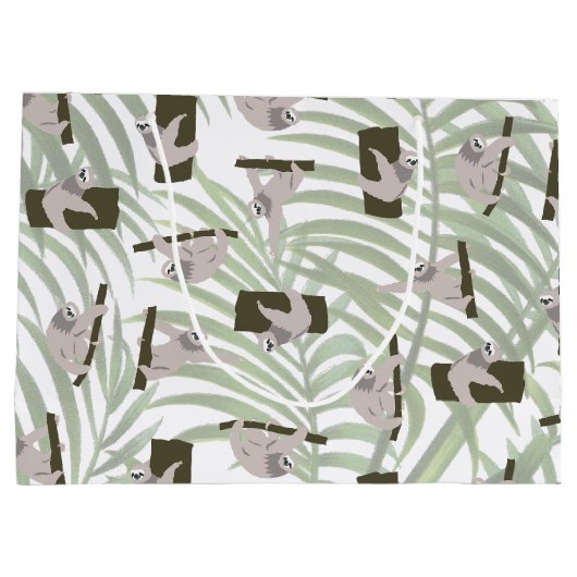 Niedliches Faultiermuster im Wildwald Große Geschenktüte (Rückseite)
