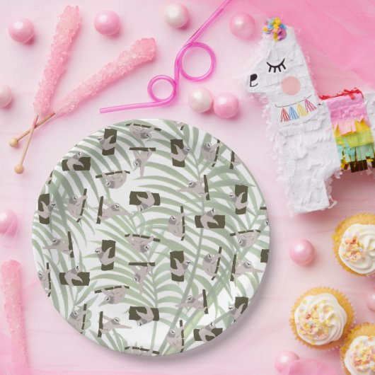 Niedliches Faultiermuster im Wildwald Pappteller (Party)