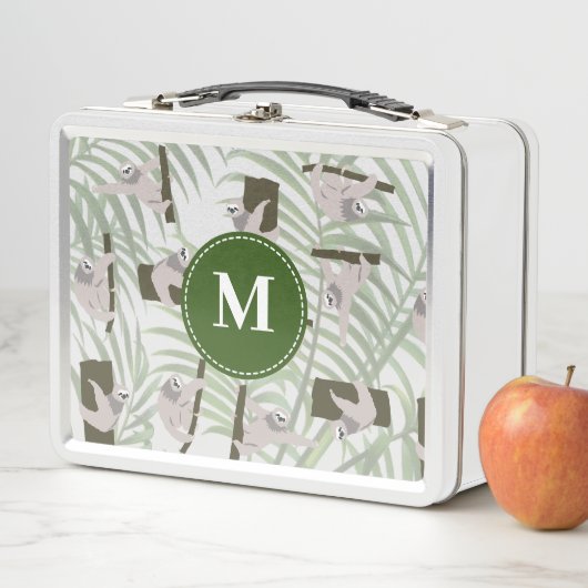 Niedliches Faultiermuster in der Wildwaldmonogramm Metall Brotdose (Beispiel)