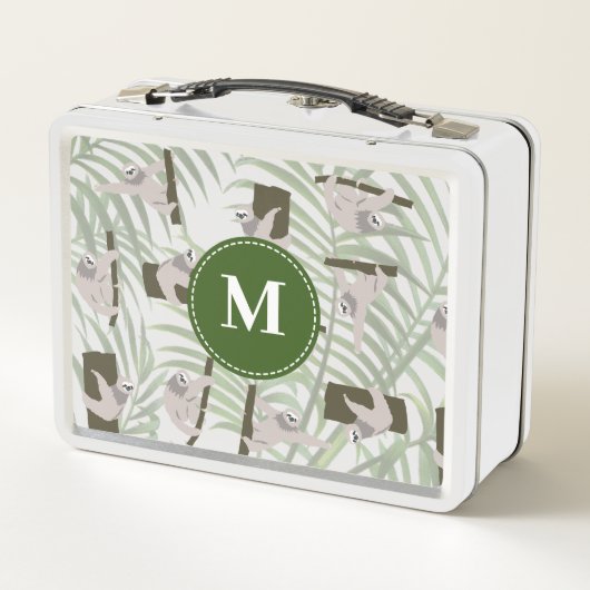 Niedliches Faultiermuster in der Wildwaldmonogramm Metall Brotdose (Rückseite)