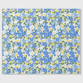Niedliches Federblau und Gelb Blumenmuster Geschenkpapier (Flach)