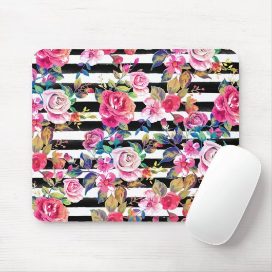 Niedliches Federblumenmuster und Streifen Mousepad (Mit Mouse)