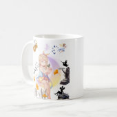 Niedliches Feenmädchen mit Schmetterling & Hirsch  Kaffeetasse (Vorderseite Links)