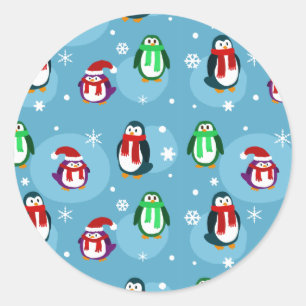 Niedliches Feiertagpenguin-Muster Runder Aufkleber