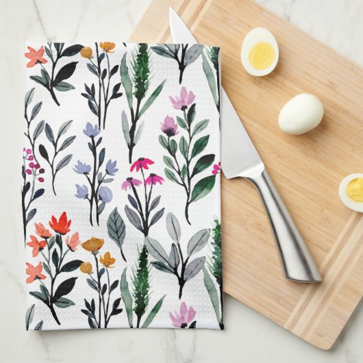 Niedliches feminines Blumenmuster Foliina weiß Geschirrtuch (Viertel Falte)