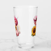 Niedliches Ferkel in rosa Cowboyhut mit Sonnenblum Glas (Links)