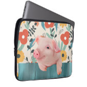 Niedliches Ferkel und fröhliche Blüten Laptopschutzhülle (Vorne Rechts)