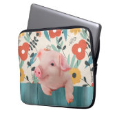 Niedliches Ferkel und fröhliche Blüten Laptopschutzhülle (Vorderseite Links)