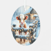 Niedliches festes Kuh Weihnachten Personalisiert Ornament Aus Metall (Vorderseite links)