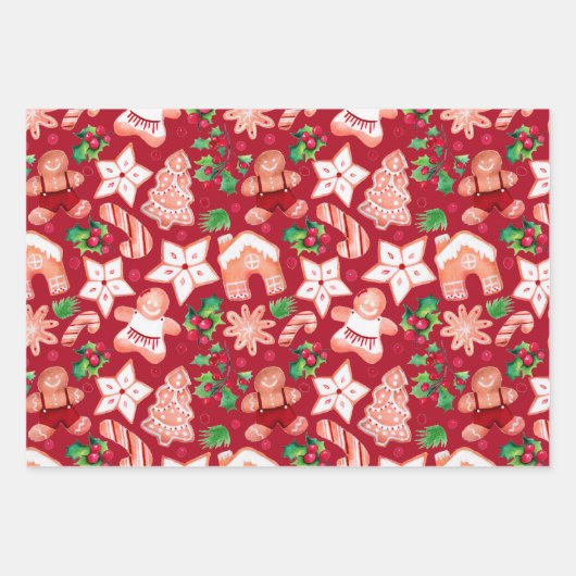 Niedliches festes Lebkuchengebäck Weihnachten Geschenkpapier Set (Vorderseite 3)