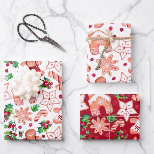 Niedliches festes Lebkuchengebäck Weihnachten Geschenkpapier Set (Vorderseite)