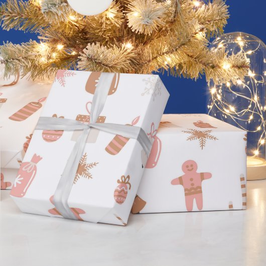 Niedliches festes Pink Weihnachtskuchen Schneefloc Geschenkpapier (Feiertage)