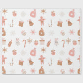 Niedliches festes Pink Weihnachtskuchen Schneefloc Geschenkpapier (Flach)