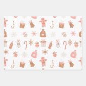 Niedliches festes Pink Weihnachtskuchen Schneefloc Geschenkpapier Set (Vorderseite 3)