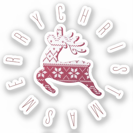 Niedliches festes Rentier Rot & Weiß Frohe Weihnac Aufkleber (Vorderseite)