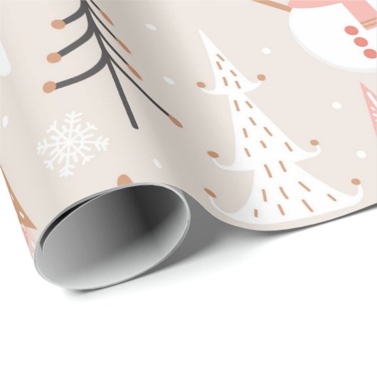 Niedliches festes Rosa Weihnachtsbaum Snowman Rent Geschenkpapier (Rolleneckpunkt)