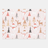 Niedliches festes Rosa Weihnachtsbaum Snowman Rent Geschenkpapier Set (Vorderseite 3)