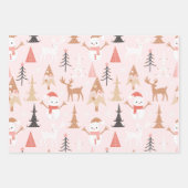 Niedliches festes Rosa Weihnachtsbaum Snowman Rent Geschenkpapier Set (Vorderseite 2)