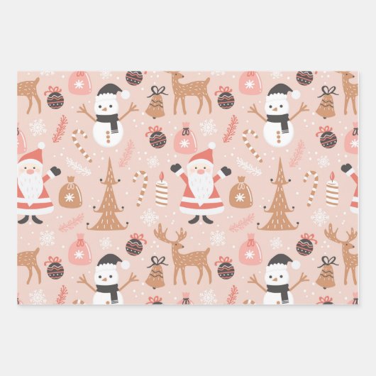 Niedliches festes Rosa Weihnachtsbaum Snowman Rent Geschenkpapier Set (Vorderseite 2)