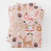 Niedliches festes Rosa Weihnachtsbaum Snowman Rent Geschenkpapier Set (Beispiel)