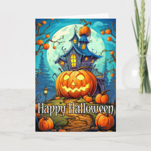 Niedliches festes Spuk Haus   Frohe Halloween Karte