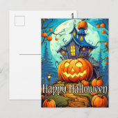 Niedliches festes Spuk Haus | Frohe Halloween Postkarte (Vorne/Hinten)