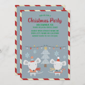 Niedliches festliches Mäuse und Baum über Blauen W Einladung (Vorne/Hinten)