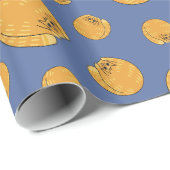 Niedliches Fett Orange Cat Pattern Blau Geschenkpapier (Rolleneckpunkt)