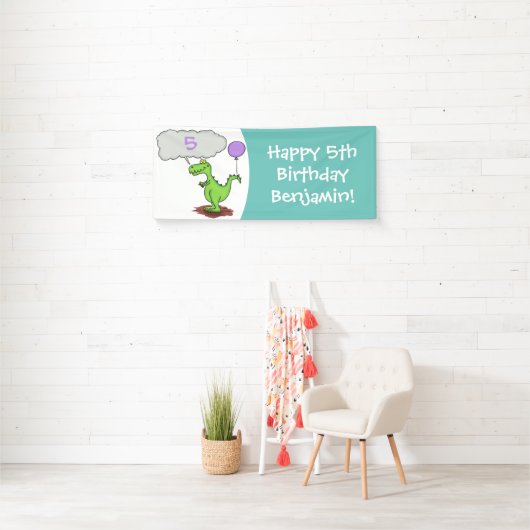 Niedliches Feuer atmet grün lustiger Drache Cartoo Banner (Insitu)