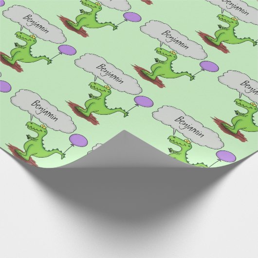 Niedliches Feuer atmet grün lustiger Drache Cartoo Geschenkpapier (Ecke)