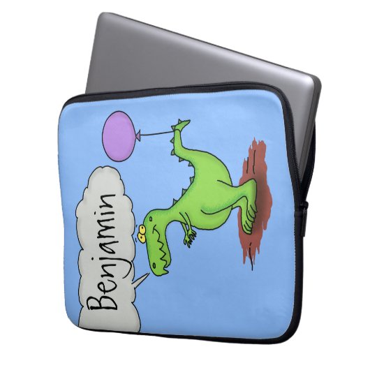 Niedliches Feuer atmet grün lustiger Drache Cartoo Laptopschutzhülle (Vorderseite Links)