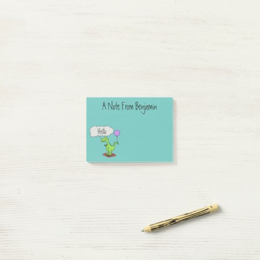 Niedliches Feuer atmet grün lustiger Drache Cartoo Post-it Klebezettel (Auf Schreibtisch)