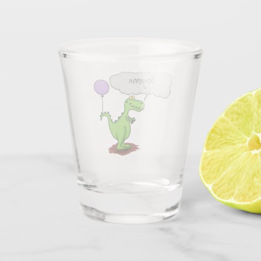 Niedliches Feuer atmet grün lustiger Drache Cartoo Schnapsglas (Rückseite)