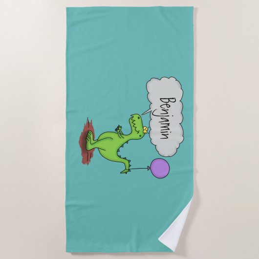 Niedliches Feuer atmet grün lustiger Drache Cartoo Strandtuch (Vorderseite)