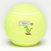 Niedliches Feuer atmet grün lustiger Drache Cartoo Tennisbälle (Rückseite)