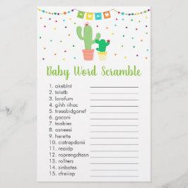 Niedliches Fiesta Cactus Baby Shower Word Scramble