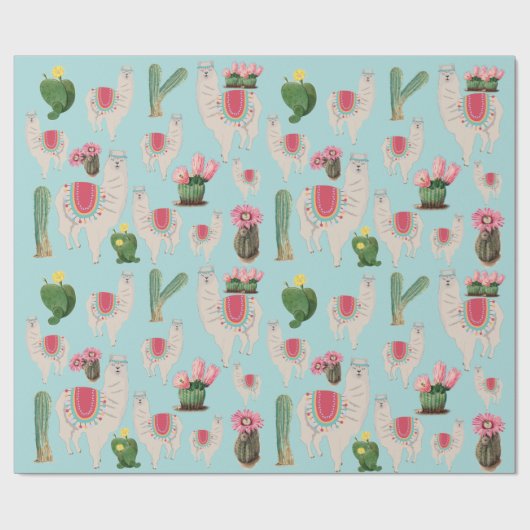 Niedliches Fiesta Llama & Cactus Pattern Geschenkpapier (Flach)