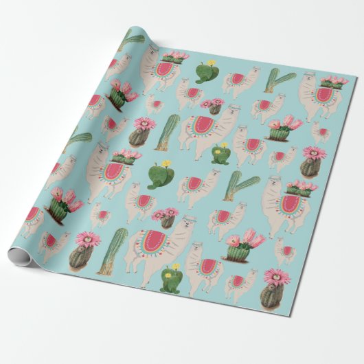 Niedliches Fiesta Llama & Cactus Pattern Geschenkpapier (Ungerollt)
