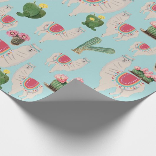 Niedliches Fiesta Llama & Cactus Pattern Geschenkpapier (Ecke)