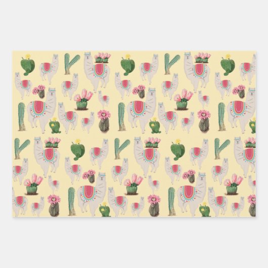 Niedliches Fiesta Llama & Cactus Pattern Geschenkpapier Set (Vorderseite 3)