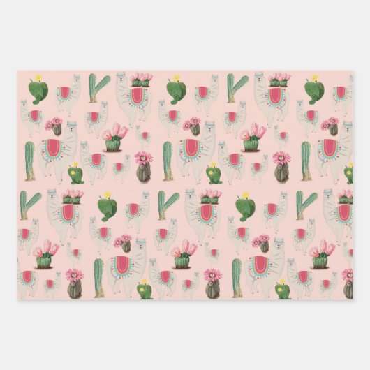 Niedliches Fiesta Llama & Cactus Pattern Geschenkpapier Set (Vorderseite 2)