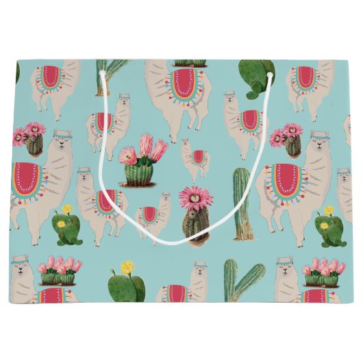 Niedliches Fiesta Llama & Cactus Pattern Große Geschenktüte (Vorderseite)